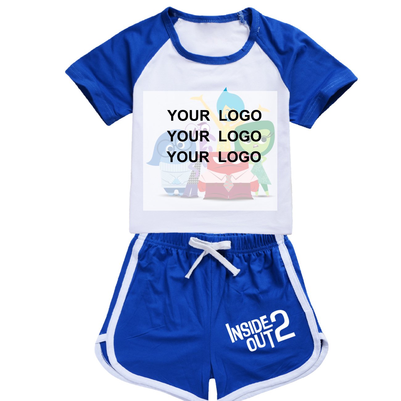Custom Logo Children Clothing 2PCS Kids Boys Girls Summer Casual Short Sleeve Solid Color T-shirt + Pants Cartoon Clothes Sets