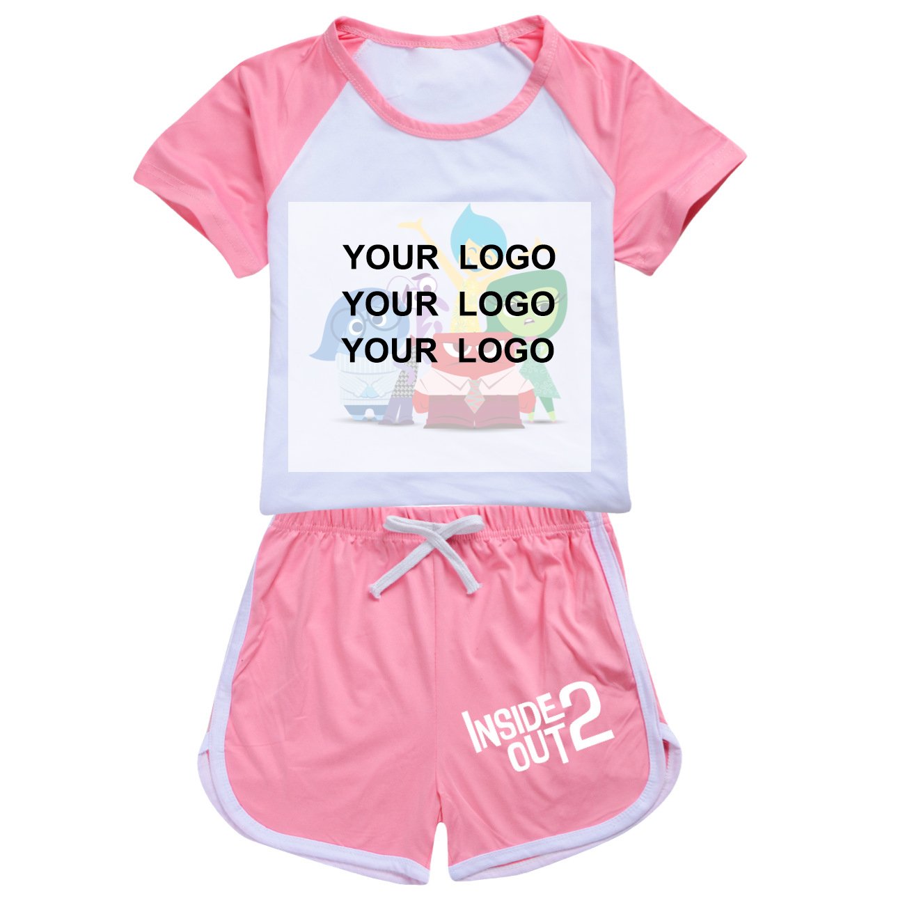 Custom Logo Children Clothing 2PCS Kids Boys Girls Summer Casual Short Sleeve Solid Color T-shirt + Pants Cartoon Clothes Sets