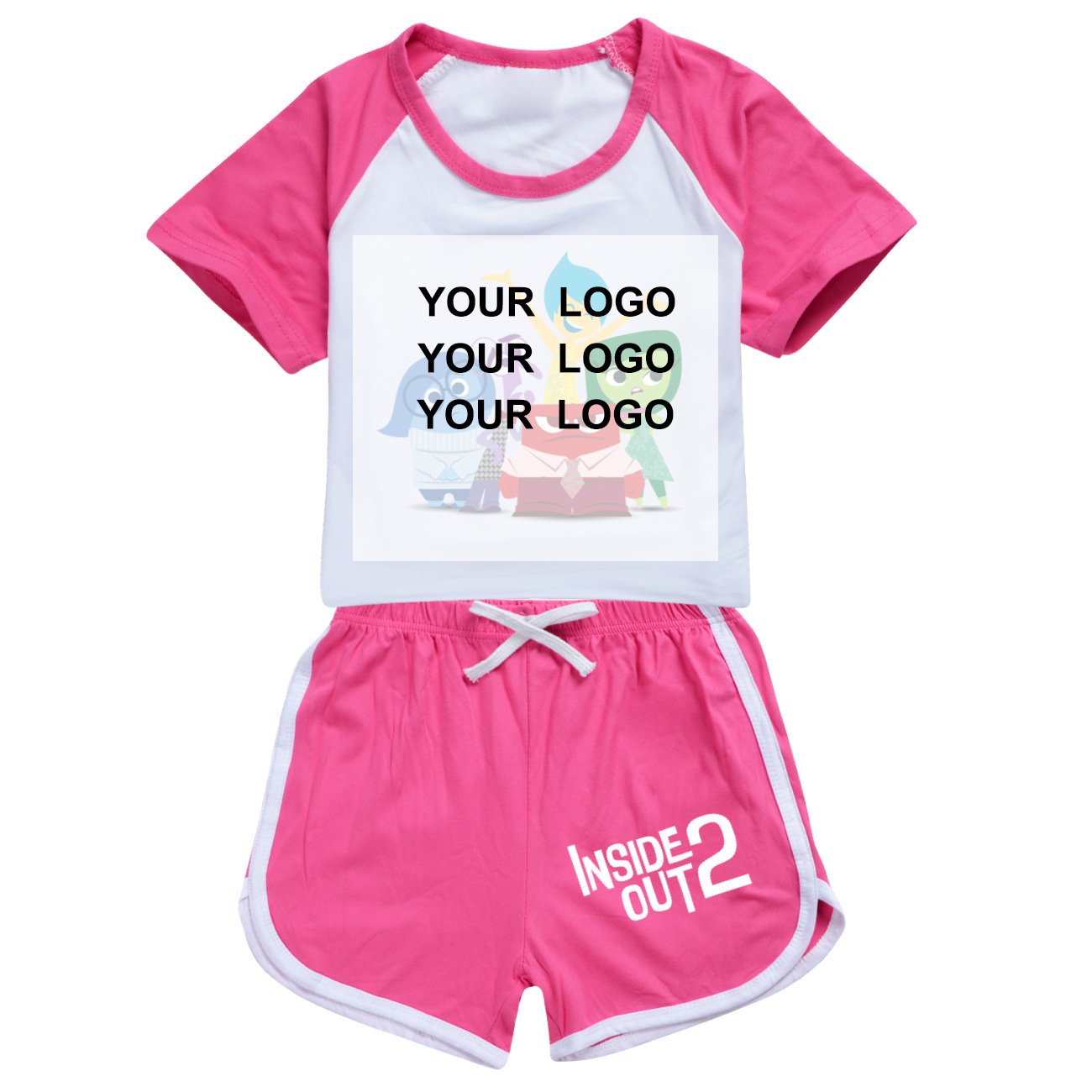 Custom Logo Children Clothing 2PCS Kids Boys Girls Summer Casual Short Sleeve Solid Color T-shirt + Pants Cartoon Clothes Sets