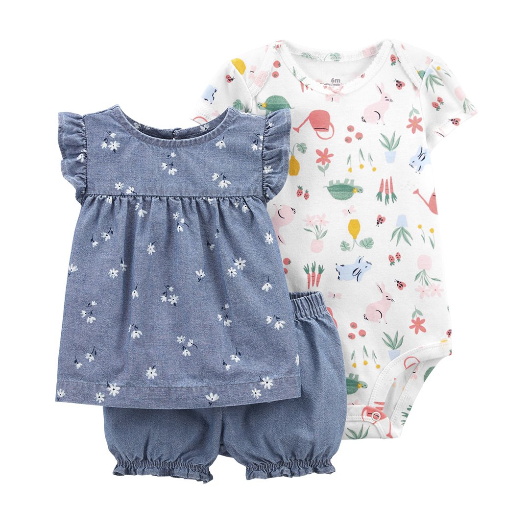 6m to 24m T-shirt romper 3-piece baby boys and girls clothing sets for summer