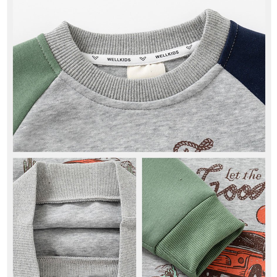Kids Clothing Wholesale Spring Autumn Color Stitching Boys Clothing Set Crew Neck Sweatshirt Sweatpants 2Pcs Children's Clothing