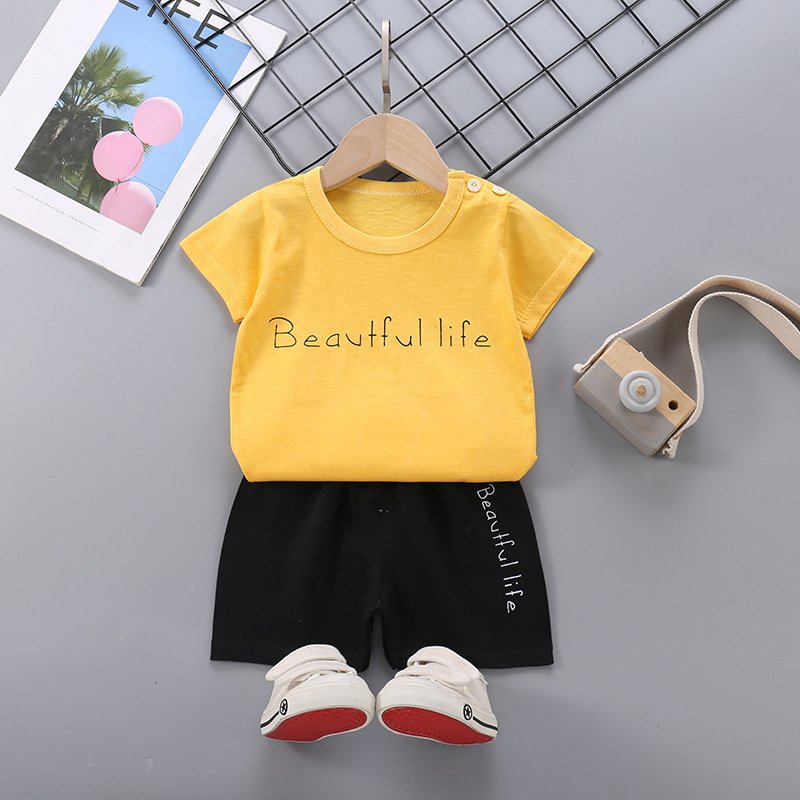 Factory direct sales summer baby clothes set high quality short sleeve 2 pcs baby clothes set