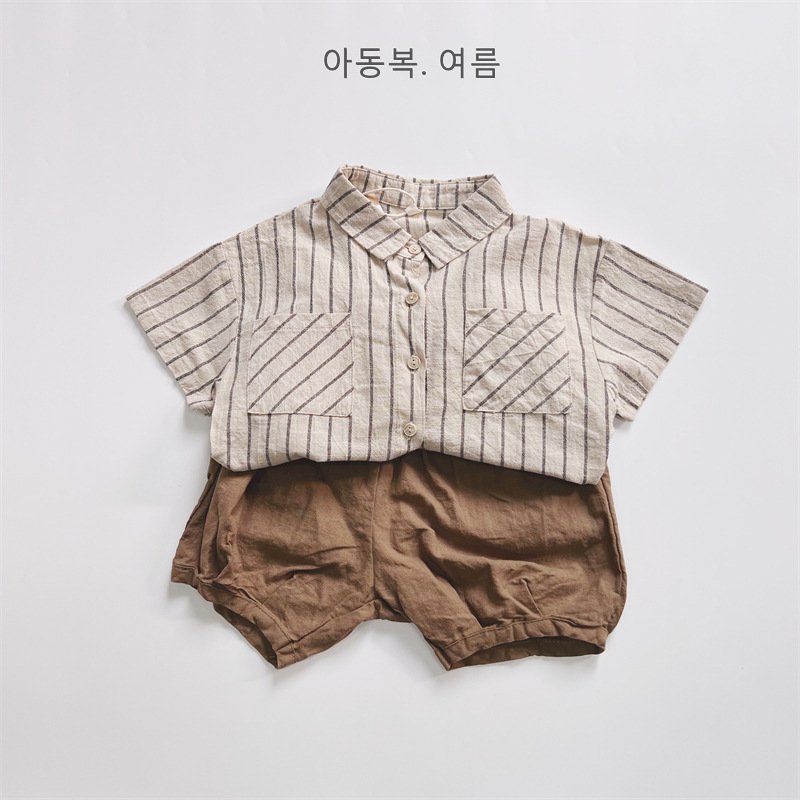 Wholesale Summer Baby Boys Clothes Set Stripe Children Cotton Short Sleeve T-shirt Shorts 2pcs Suit