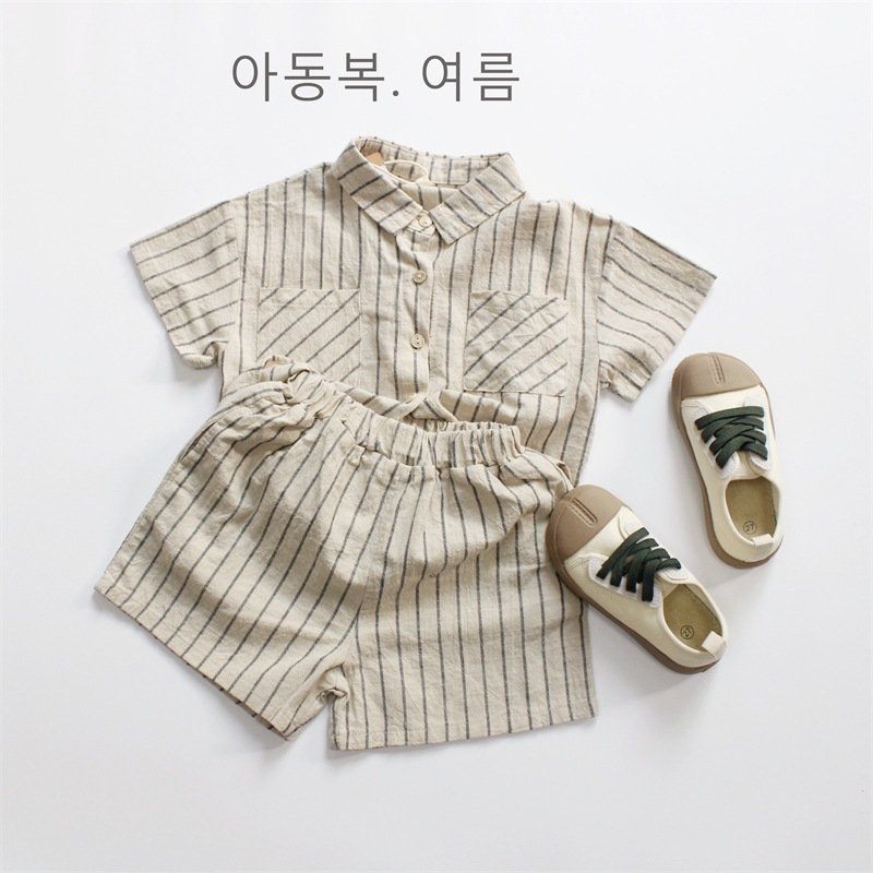 Wholesale Summer Baby Boys Clothes Set Stripe Children Cotton Short Sleeve T-shirt Shorts 2pcs Suit