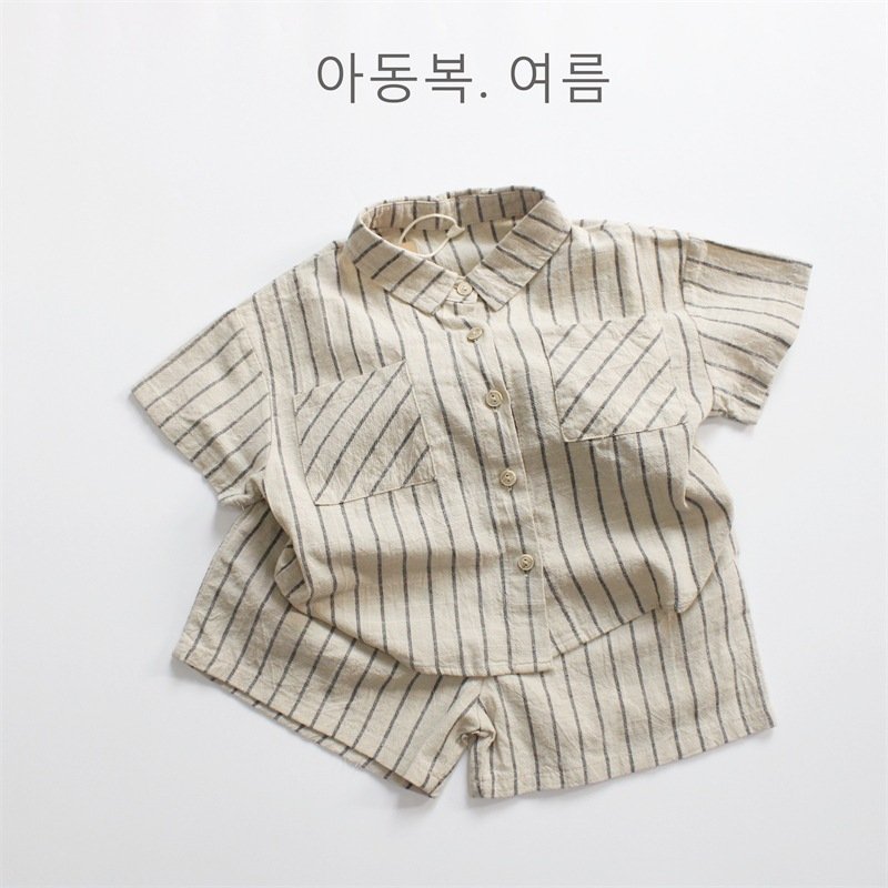 Wholesale Summer Baby Boys Clothes Set Stripe Children Cotton Short Sleeve T-shirt Shorts 2pcs Suit