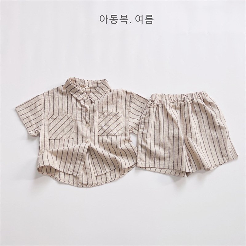 Wholesale Summer Baby Boys Clothes Set Stripe Children Cotton Short Sleeve T-shirt Shorts 2pcs Suit