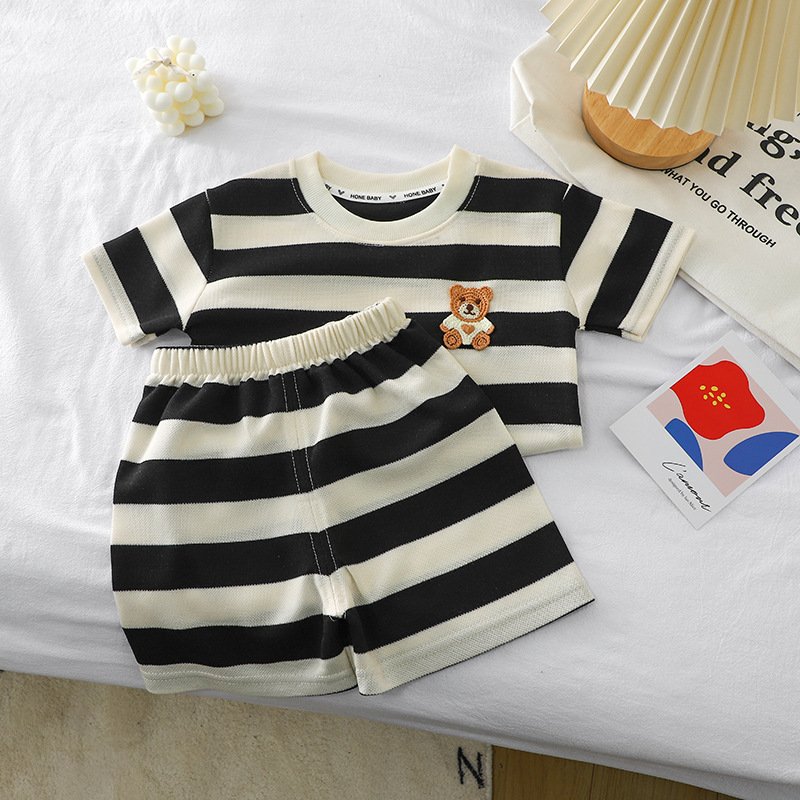 Children's Short Sleeve Set Baby Stripe T-shirt Summer Baby Clothing Casual Children's Wear
