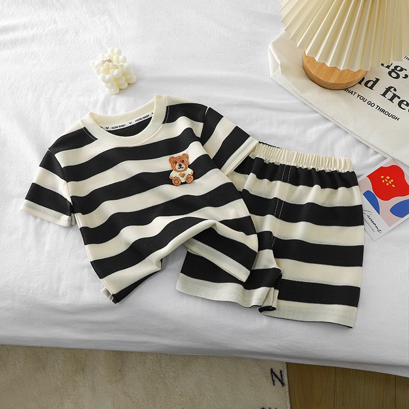 Children's Short Sleeve Set Baby Stripe T-shirt Summer Baby Clothing Casual Children's Wear