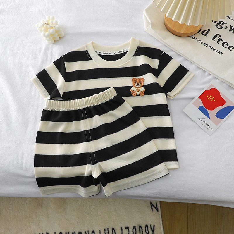Children's Short Sleeve Set Baby Stripe T-shirt Summer Baby Clothing Casual Children's Wear