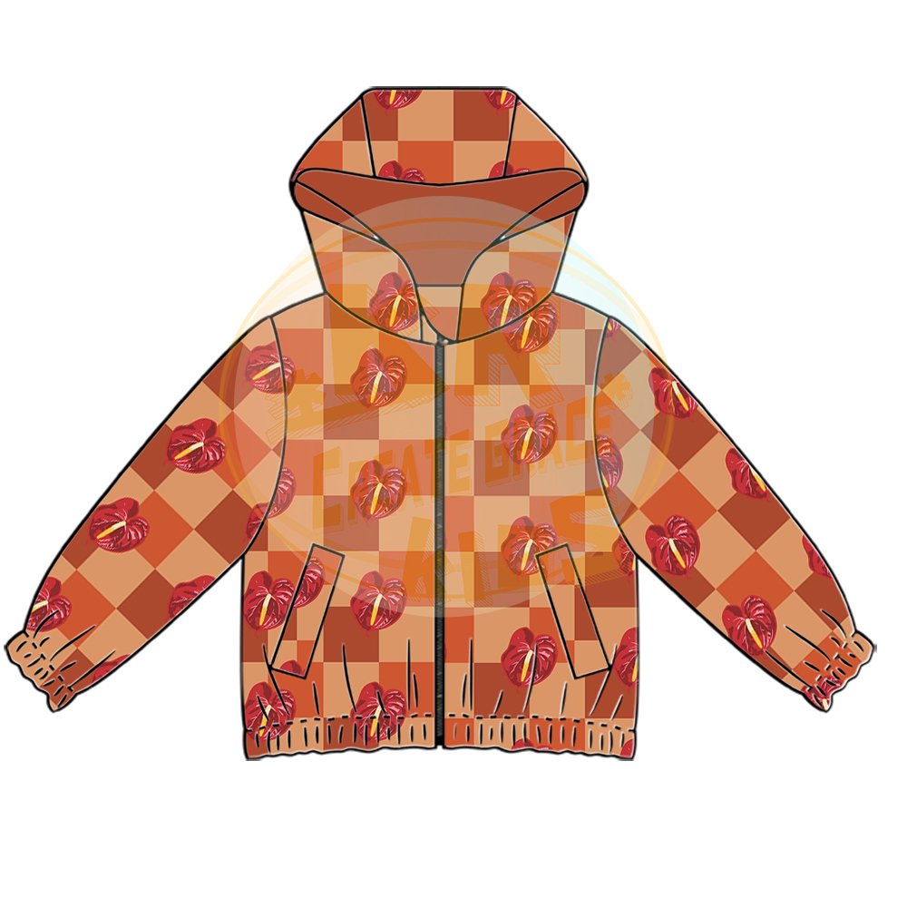 KERUI Custom Kids Clothing Checkered Leaf Smiley Coat Windproof Hooded Zipper Casual Cool Unisex Boys Raincoat Waterproof Jacket