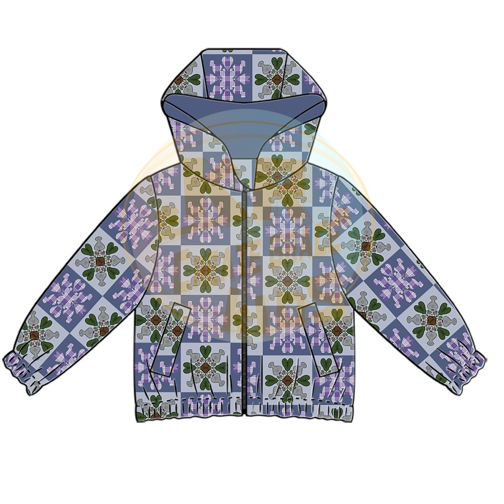 KERUI Custom Kids Clothing Checkered Leaf Smiley Coat Windproof Hooded Zipper Casual Cool Unisex Boys Raincoat Waterproof Jacket