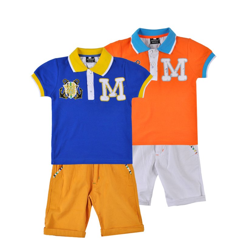 Big selling high quality kids polo collar T-shirt suit good price children clothing sets boys polo suit for sale
