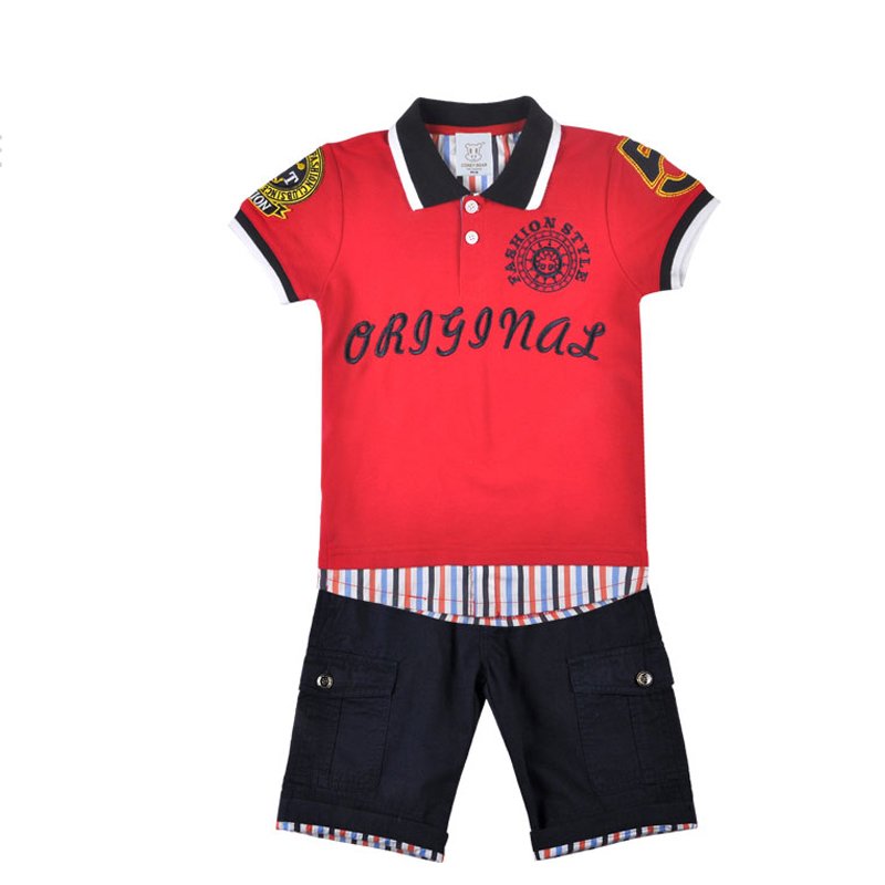 Big selling high quality kids polo collar T-shirt suit good price children clothing sets boys polo suit for sale