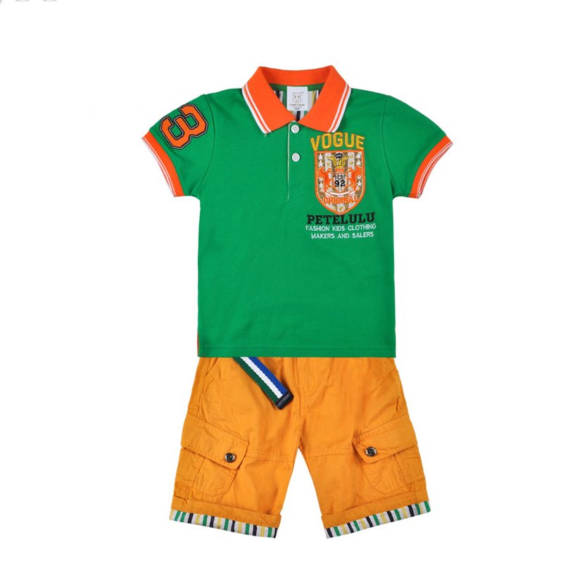 Big selling high quality kids polo collar T-shirt suit good price children clothing sets boys polo suit for sale
