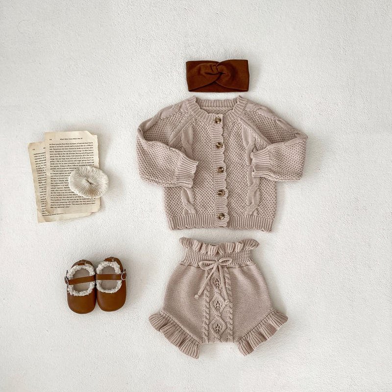 Spring Toddler Twisted Jacquard Knit Long Sleeve Cardigan Infant Knit Pants Baby Boys Girls Clothing Set