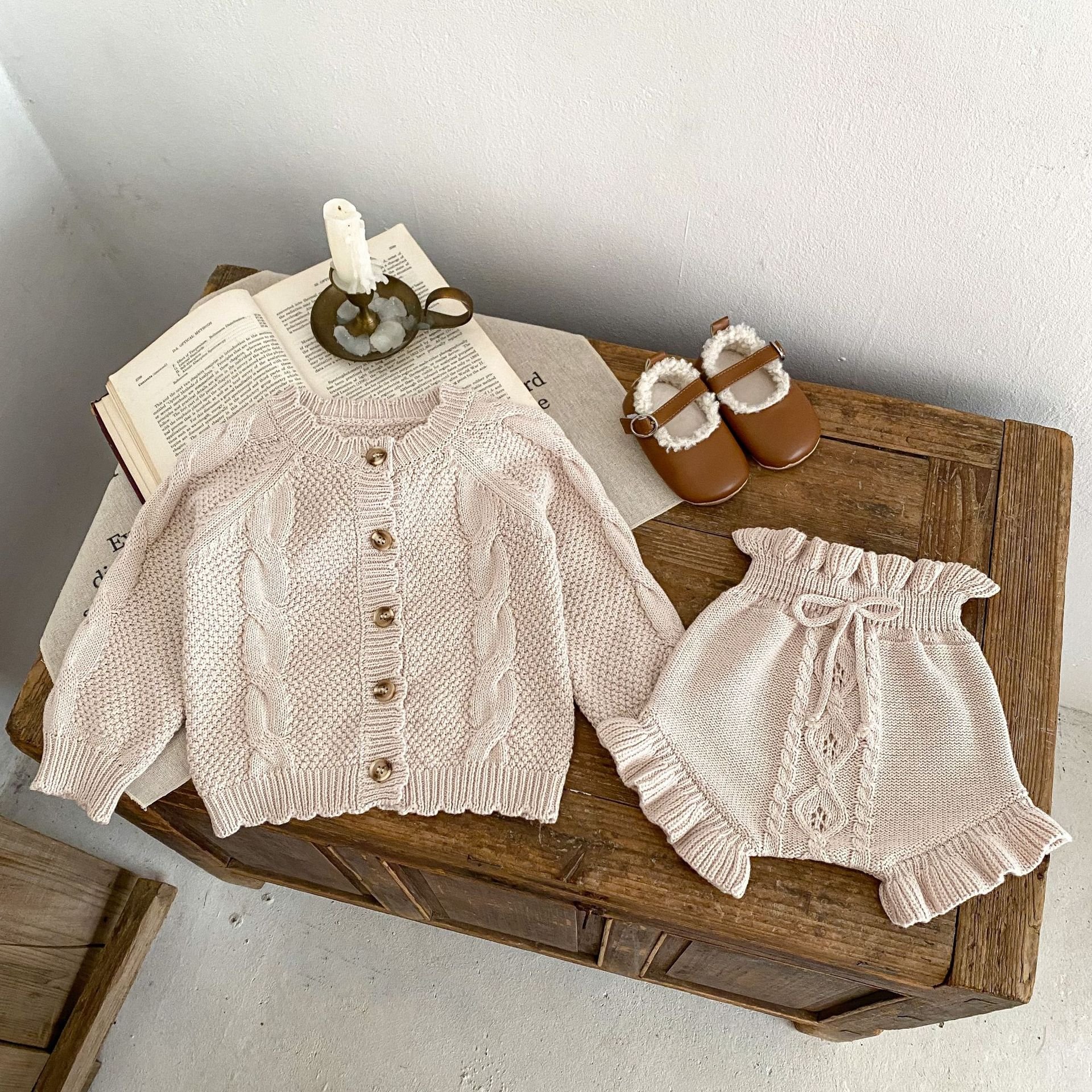 Spring Toddler Twisted Jacquard Knit Long Sleeve Cardigan Infant Knit Pants Baby Boys Girls Clothing Set
