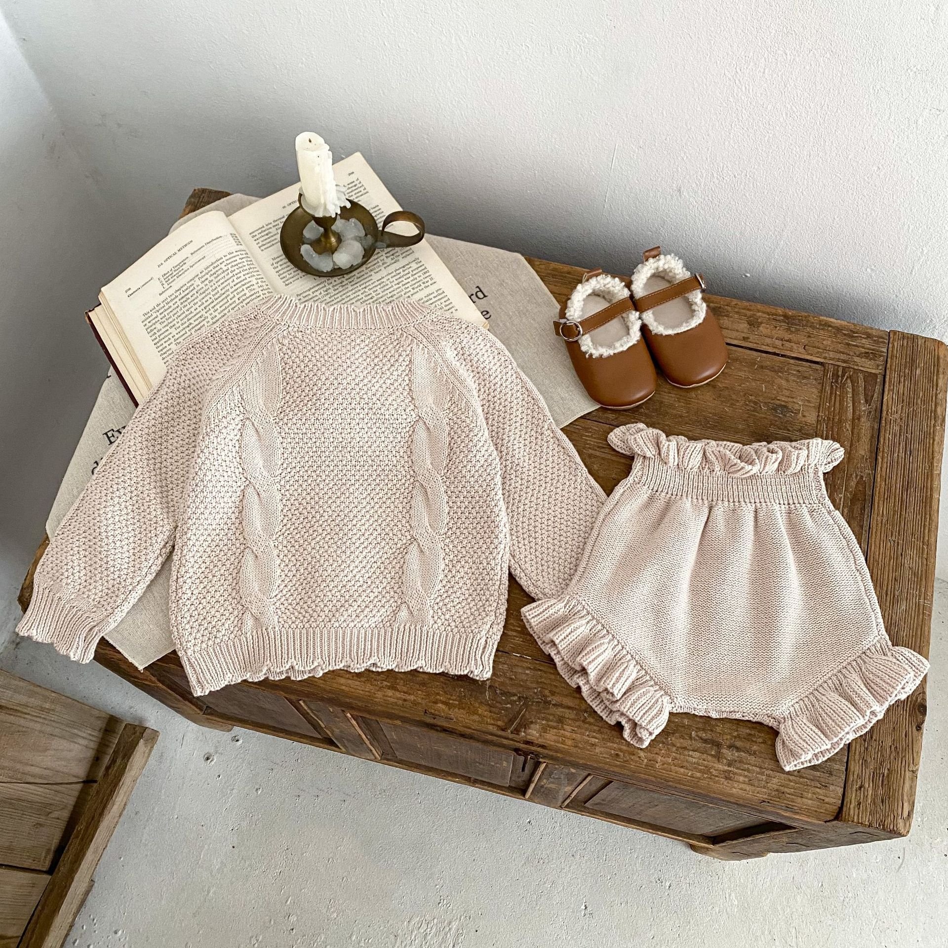 Spring Toddler Twisted Jacquard Knit Long Sleeve Cardigan Infant Knit Pants Baby Boys Girls Clothing Set