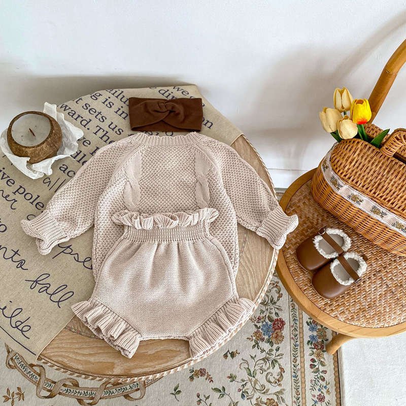Spring Toddler Twisted Jacquard Knit Long Sleeve Cardigan Infant Knit Pants Baby Boys Girls Clothing Set