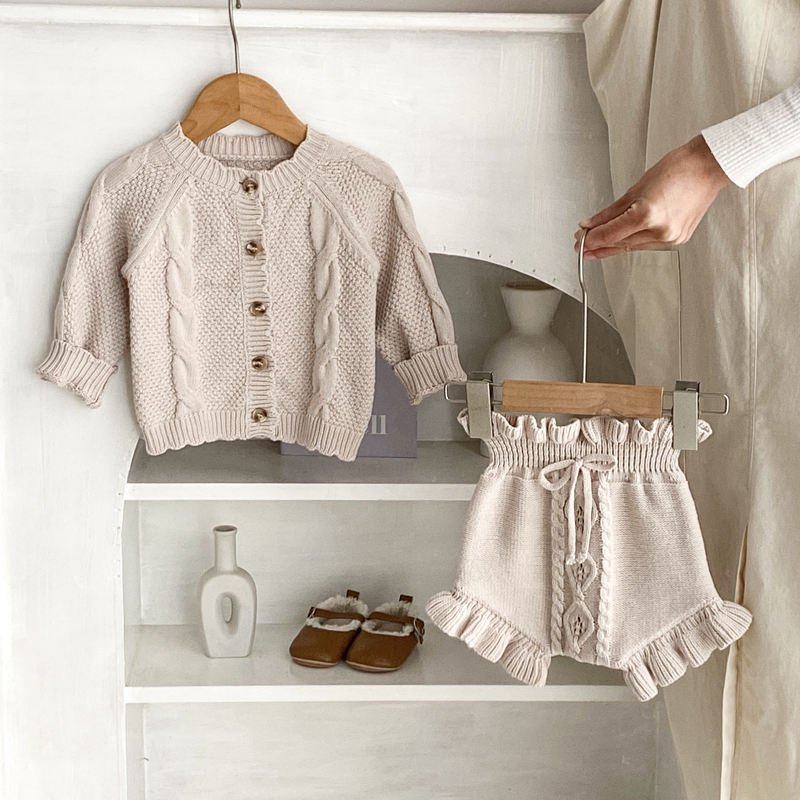 Spring Toddler Twisted Jacquard Knit Long Sleeve Cardigan Infant Knit Pants Baby Boys Girls Clothing Set