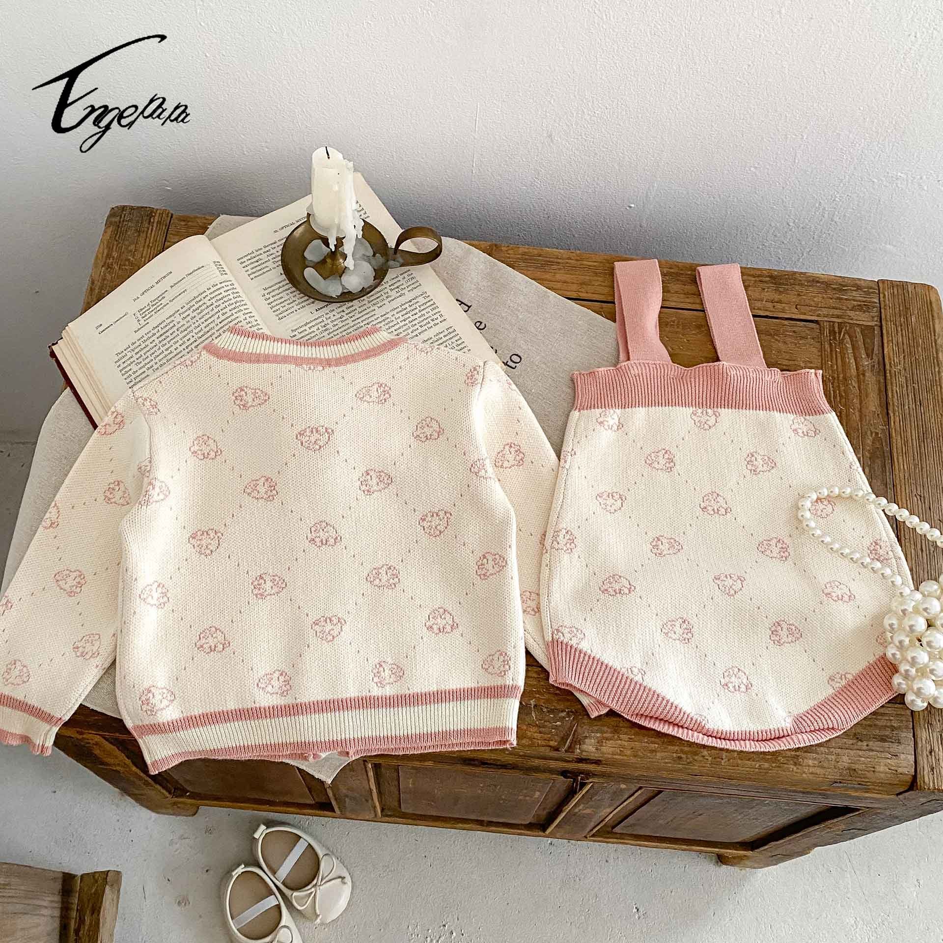 Engepapa autumn newborn casual sweater infant custom floral knit romper baby girl knitted clothing sets