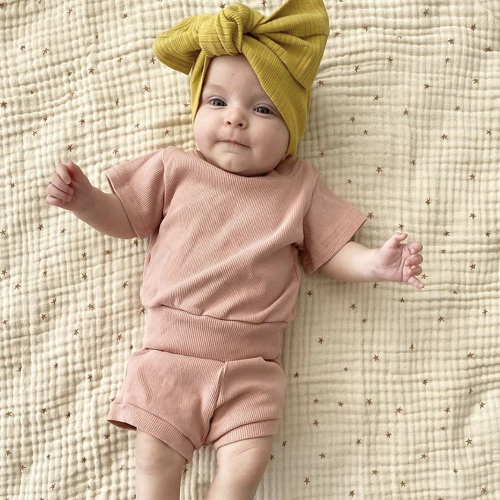 Summer baby girls boys boutique clothes Set ribbed Cotton T Shirt shorts 2Pcs outfit children sports clothing tracksuits suit