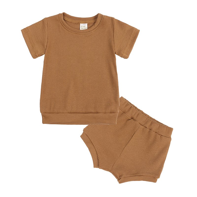 Summer baby girls boys boutique clothes Set ribbed Cotton T Shirt shorts 2Pcs outfit children sports clothing tracksuits suit