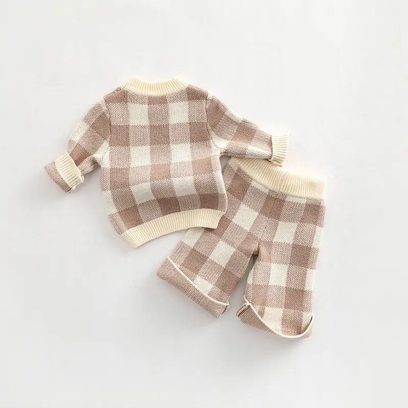 Custom Logo chunky knit oversized baby speckled knitted sweaters 100%cotton thick toddler baby boys girls sweater fall set