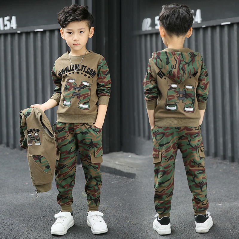Boys clothing sets Children's Spring and Autumn Camouflage Three Piece Set Children's Clothing