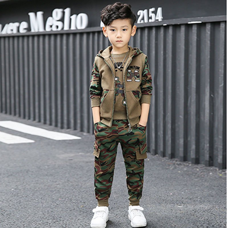 Boys clothing sets Children's Spring and Autumn Camouflage Three Piece Set Children's Clothing
