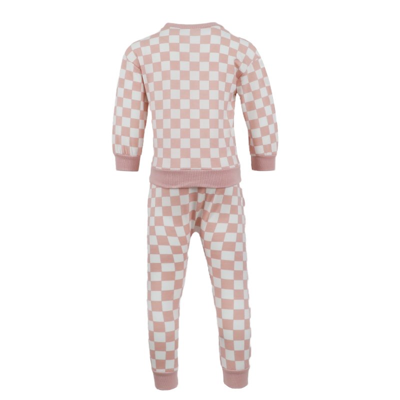 2024 fashion winter Custom long sleeve 2pcs set checkerboard boys clothing sets for casual wear