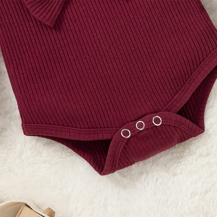 Three Piece Autumn Winter Long Sleeve Romper Pants Pink Baby Girls Clothing Set