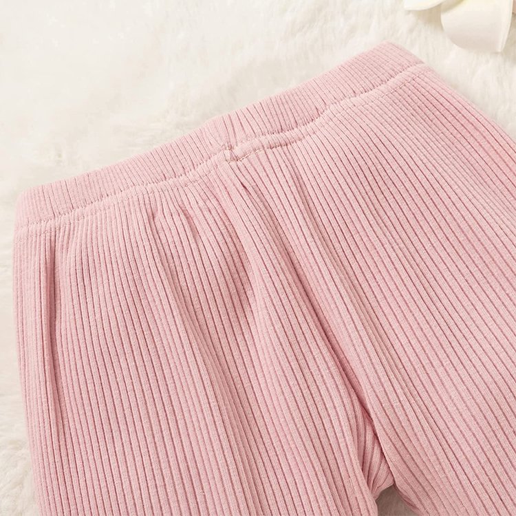 Three Piece Autumn Winter Long Sleeve Romper Pants Pink Baby Girls Clothing Set