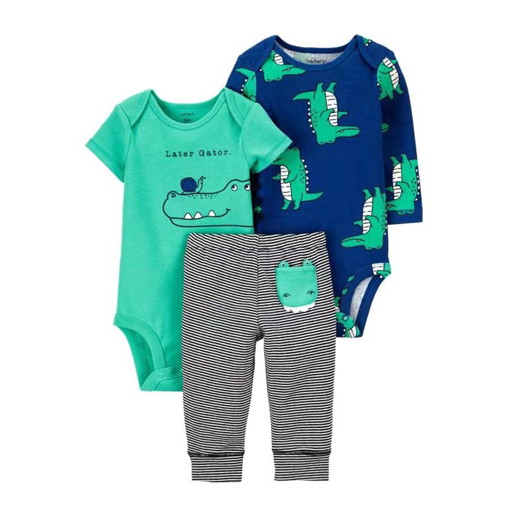 100% Cotton Three-Piece Newborn Suit for Boy or Girl Unisex Fashion-Style Short/Long Sleeve Onesie Romper Set for Summer