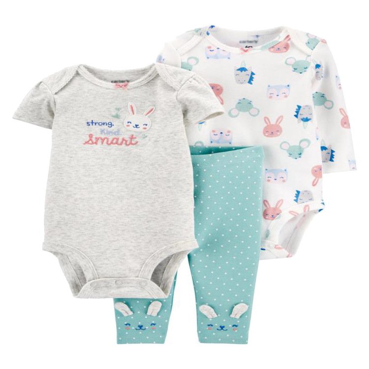 100% Cotton Three-Piece Newborn Suit for Boy or Girl Unisex Fashion-Style Short/Long Sleeve Onesie Romper Set for Summer
