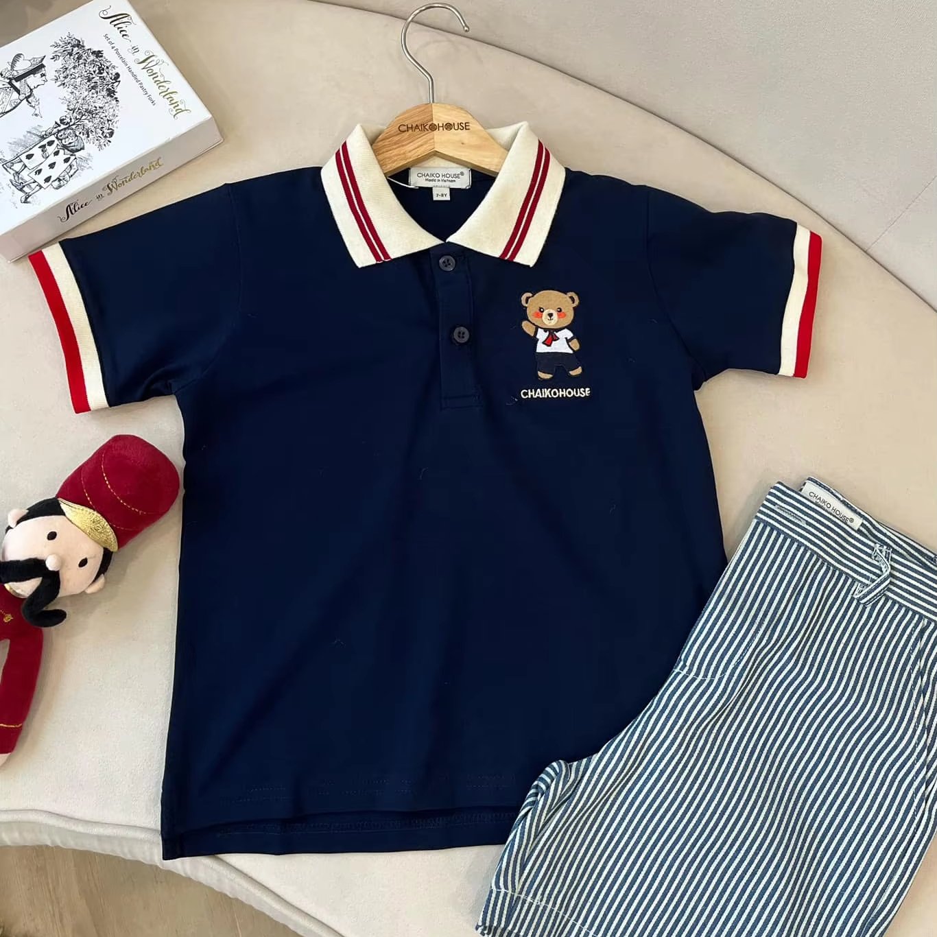 Children's Clothing Baby Boys Clothing Sets Unisex For Girls 100% Cotton Bear Cartoon Printed T-Shirt Striped Short-Jayden Set