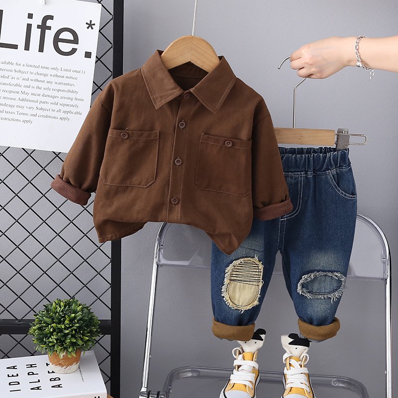 Korean Boutique Children Spring Autumn 2pcs Suits Shirt+Jeans Fashion Boys Casual Clothing Sets