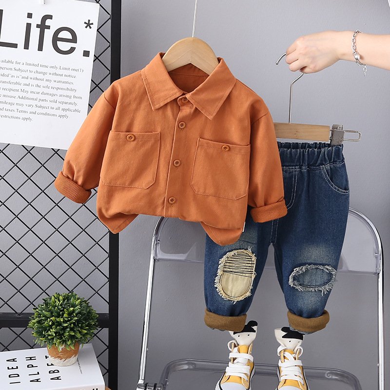 Korean Boutique Children Spring Autumn 2pcs Suits Shirt+Jeans Fashion Boys Casual Clothing Sets