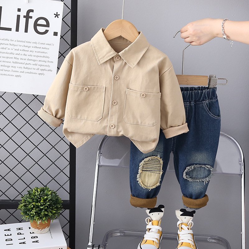 Korean Boutique Children Spring Autumn 2pcs Suits Shirt+Jeans Fashion Boys Casual Clothing Sets