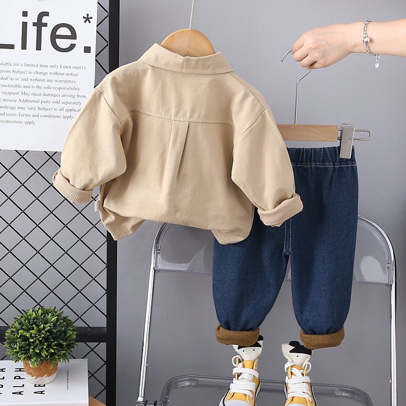 Korean Boutique Children Spring Autumn 2pcs Suits Shirt+Jeans Fashion Boys Casual Clothing Sets