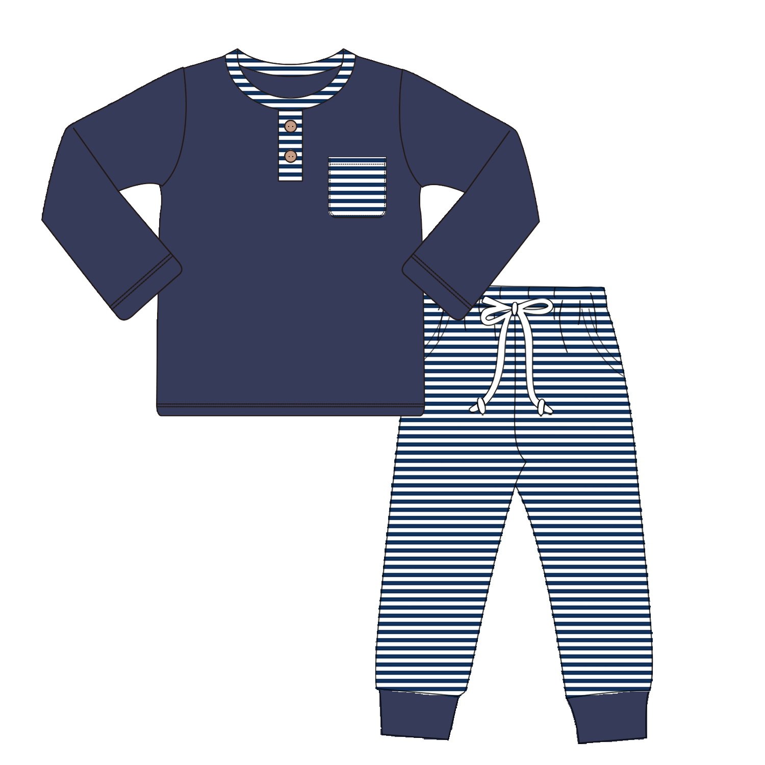 Boyis New designs factory hot sales customized boutique simple blue stripe long sleeve boys sets