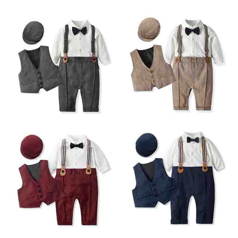 Gentleman Newborn Boys Clothes Set 3 6 Months Suspender Birthday Dress Outfit for Baby Boy Toddler Formal Romper Suits Jumpsuit
