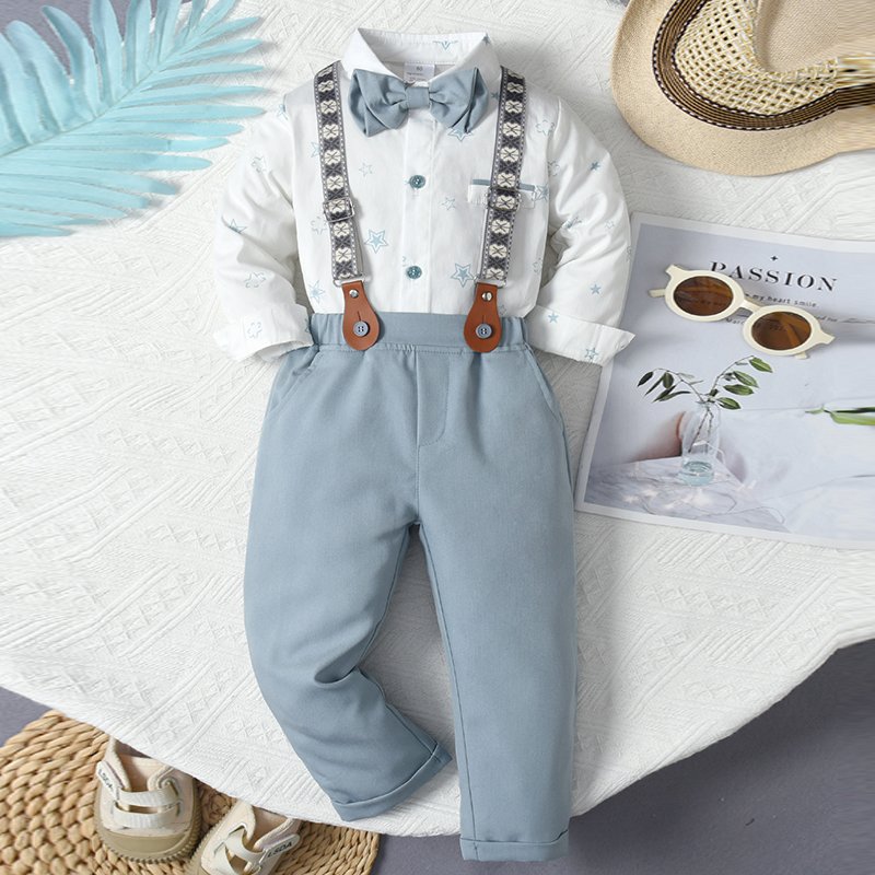 Baby Party Formal Dress Suit Baby Boy Clothes Long Sleeve White Bow Tie Shirt and Pants Kids Outfit Customized Boy Clothing Sets