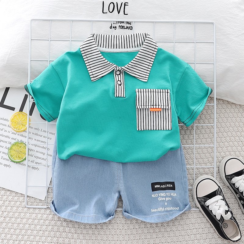 Wholesale Baby Boy Clothes Set Outfits Fashion Design Short Sleeve T-Shirt Shorts Two-Piece Kids Set