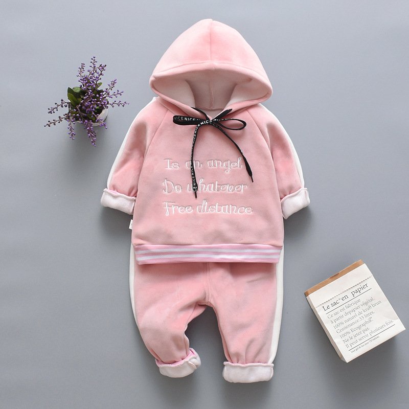 Hao Baby Winter Suit New Children's Two-piece Suit Children's Autumn and Winter Models Plus Velvet Thick Children's Outfit