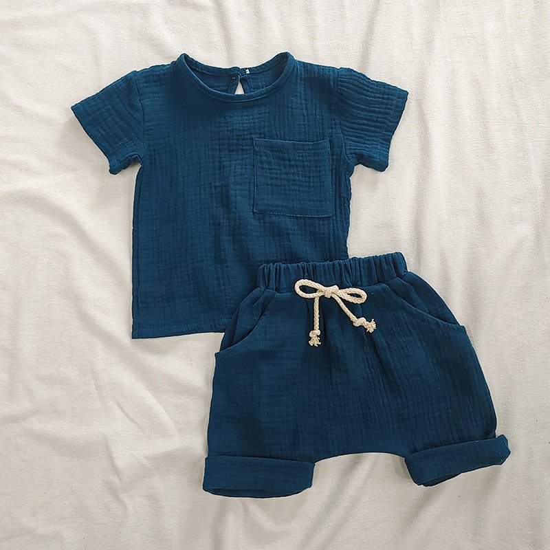 Cotton Muslin Baby Clothes Set Summer Casual Tops Shorts Boys Girls Set Unisex Toddlers 2 Pieces Kids Baby Outfits