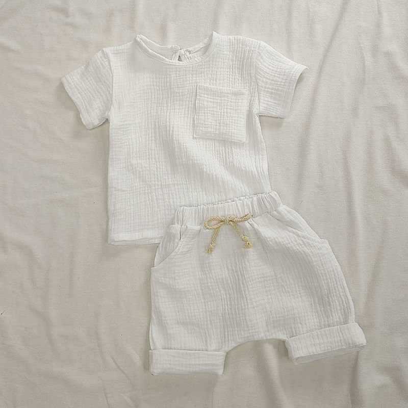 Cotton Muslin Baby Clothes Set Summer Casual Tops Shorts Boys Girls Set Unisex Toddlers 2 Pieces Kids Baby Outfits