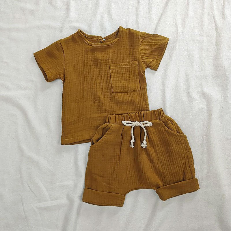 Cotton Muslin Baby Clothes Set Summer Casual Tops Shorts Boys Girls Set Unisex Toddlers 2 Pieces Kids Baby Outfits