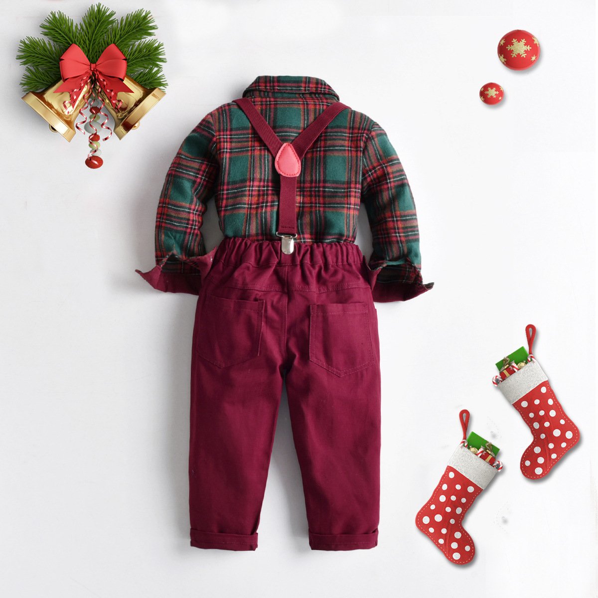 Boys Clothing Christmas Kids Clothes Costume Formal Gentleman Outfit Baby Boy Christening Clothes Gifts Red Plaid Outfit