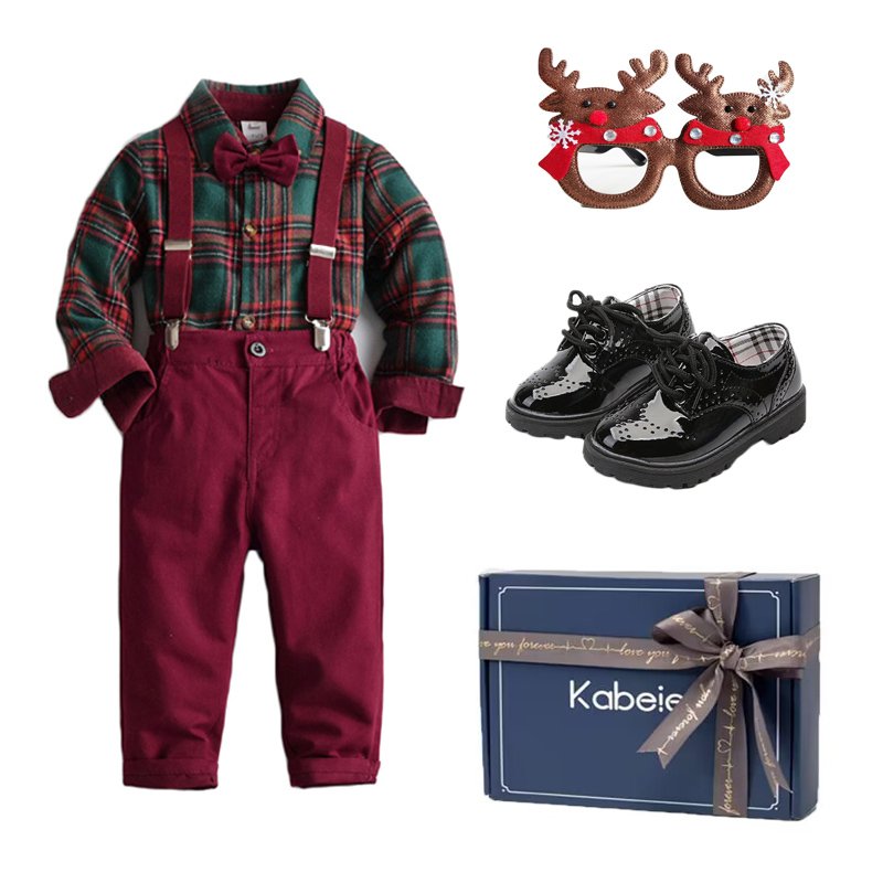 Boys Clothing Christmas Kids Clothes Costume Formal Gentleman Outfit Baby Boy Christening Clothes Gifts Red Plaid Outfit