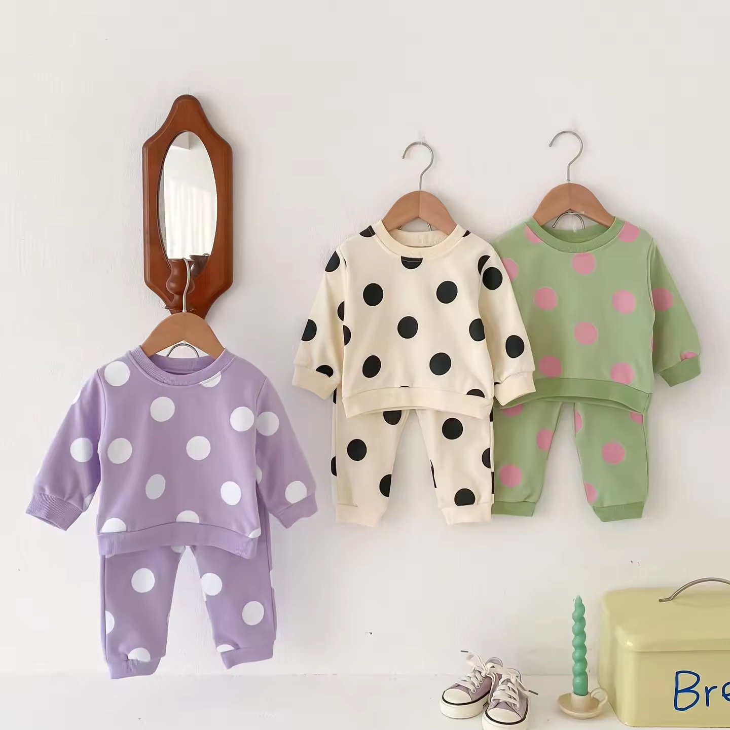 Spring New Boys Girls Cute Polka Dot Sweater And Pants Set Baby Casual Sports Two Piece Sweatshirt Set